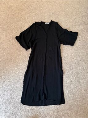 Black Midi Tunicwith Raw Edge Detail